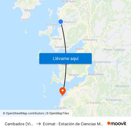 Cambados (Videoclub) to Ecimat - Estación de Ciencias Mariñas de Toralla map