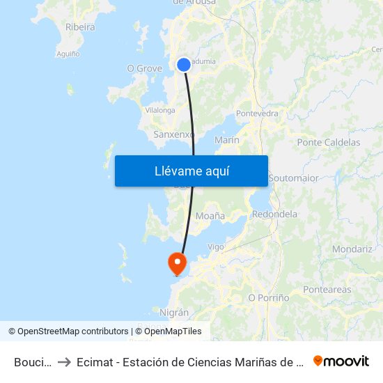 Bouciña to Ecimat - Estación de Ciencias Mariñas de Toralla map