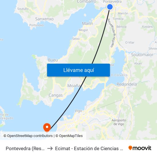 Pontevedra (Residencia Mi to Ecimat - Estación de Ciencias Mariñas de Toralla map