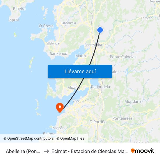 Abelleira (Pontevedra) to Ecimat - Estación de Ciencias Mariñas de Toralla map