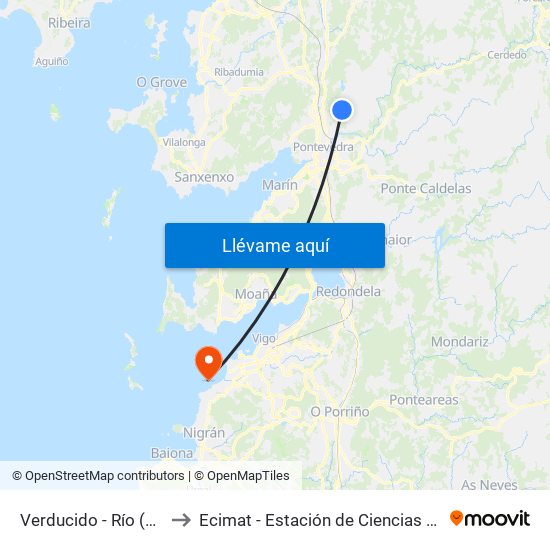 Verducido - Río (Pontevedra) to Ecimat - Estación de Ciencias Mariñas de Toralla map