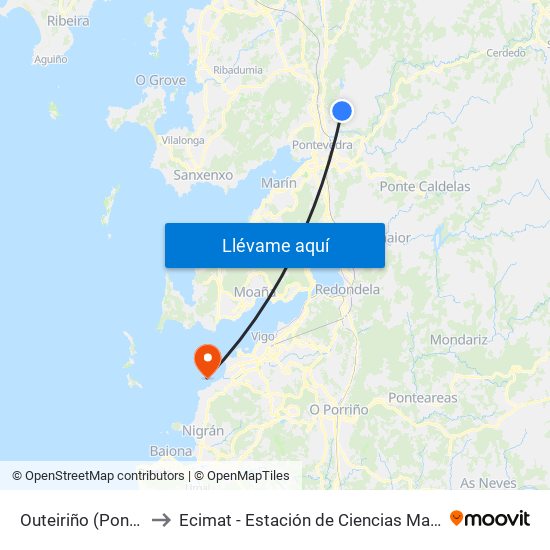 Outeiriño (Pontevedra) to Ecimat - Estación de Ciencias Mariñas de Toralla map