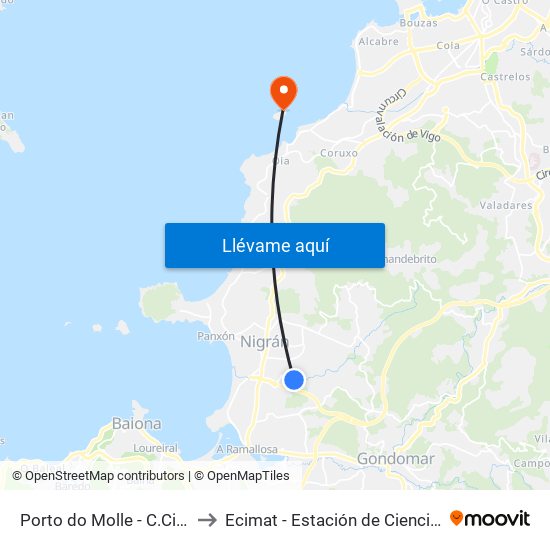 Porto do Molle - C.Cial Nasas (Nigrán) to Ecimat - Estación de Ciencias Mariñas de Toralla map