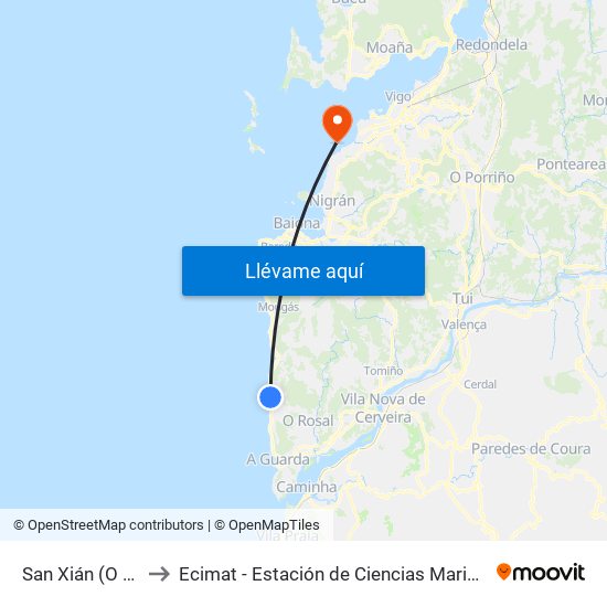 San Xián (O Rosal) to Ecimat - Estación de Ciencias Mariñas de Toralla map