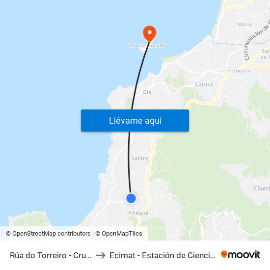 Rúa do Torreiro - Cruce Raña (Nigrán) to Ecimat - Estación de Ciencias Mariñas de Toralla map