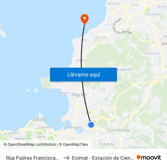 Rúa Padres Franciscanos - Colexio (Nigrán) to Ecimat - Estación de Ciencias Mariñas de Toralla map