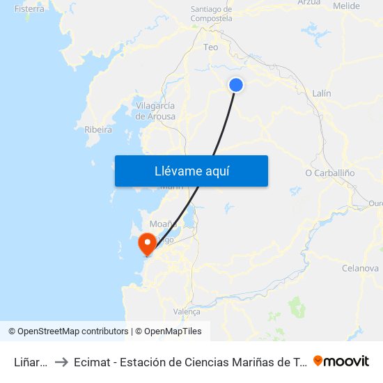 Liñares to Ecimat - Estación de Ciencias Mariñas de Toralla map