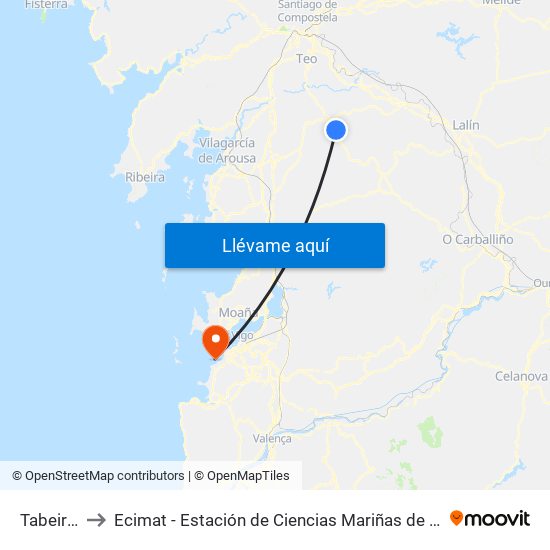 Tabeiros to Ecimat - Estación de Ciencias Mariñas de Toralla map