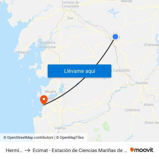 Hermida to Ecimat - Estación de Ciencias Mariñas de Toralla map
