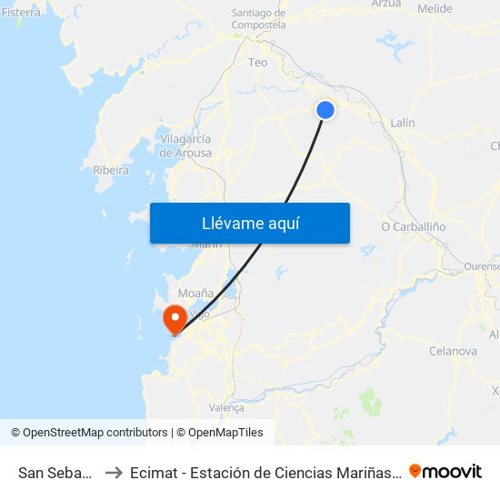 San Sebastián to Ecimat - Estación de Ciencias Mariñas de Toralla map