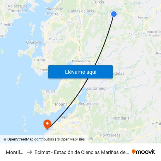 Montillón to Ecimat - Estación de Ciencias Mariñas de Toralla map