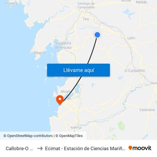 Callobre-O Pucho to Ecimat - Estación de Ciencias Mariñas de Toralla map