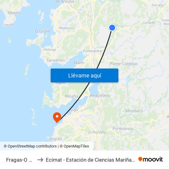 Fragas-O Nogal to Ecimat - Estación de Ciencias Mariñas de Toralla map