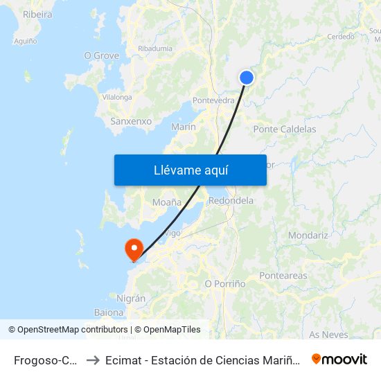 Frogoso-Costas to Ecimat - Estación de Ciencias Mariñas de Toralla map
