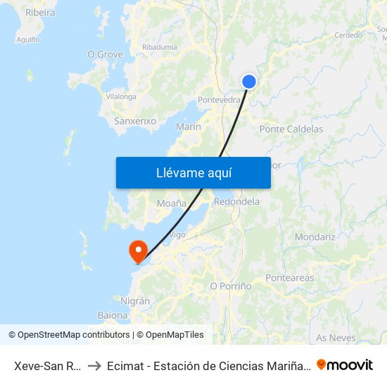 Xeve-San Roque to Ecimat - Estación de Ciencias Mariñas de Toralla map