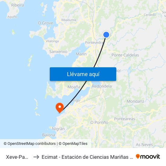 Xeve-Pampin to Ecimat - Estación de Ciencias Mariñas de Toralla map