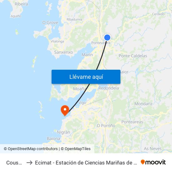 Couso 1 to Ecimat - Estación de Ciencias Mariñas de Toralla map