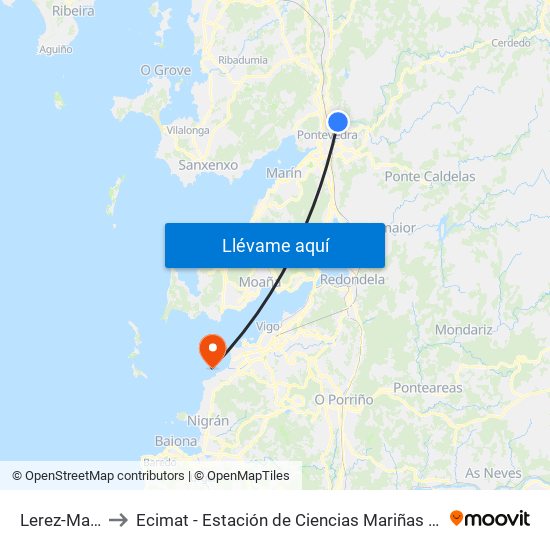 Lerez-Malvar to Ecimat - Estación de Ciencias Mariñas de Toralla map