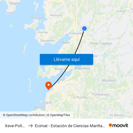 Xeve-Polígono to Ecimat - Estación de Ciencias Mariñas de Toralla map