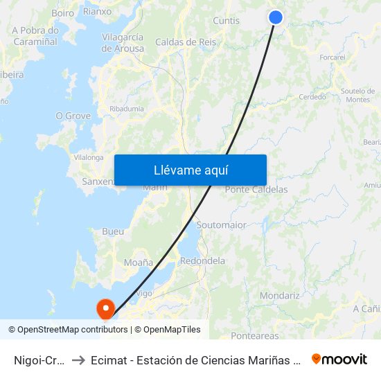 Nigoi-Cruce to Ecimat - Estación de Ciencias Mariñas de Toralla map