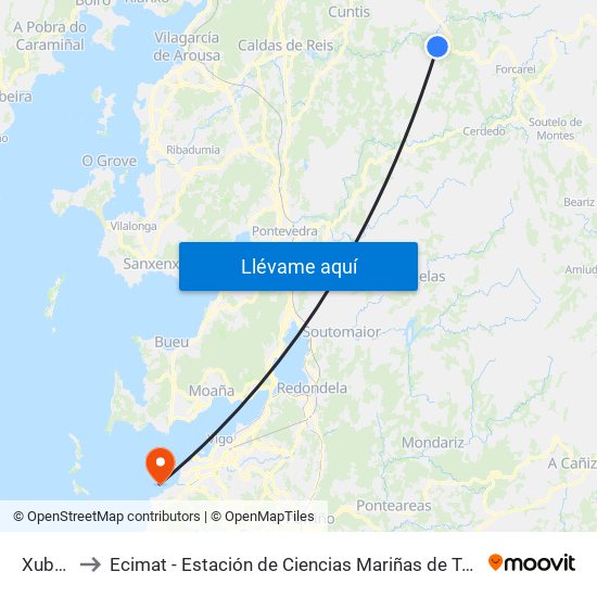 Xubrei to Ecimat - Estación de Ciencias Mariñas de Toralla map