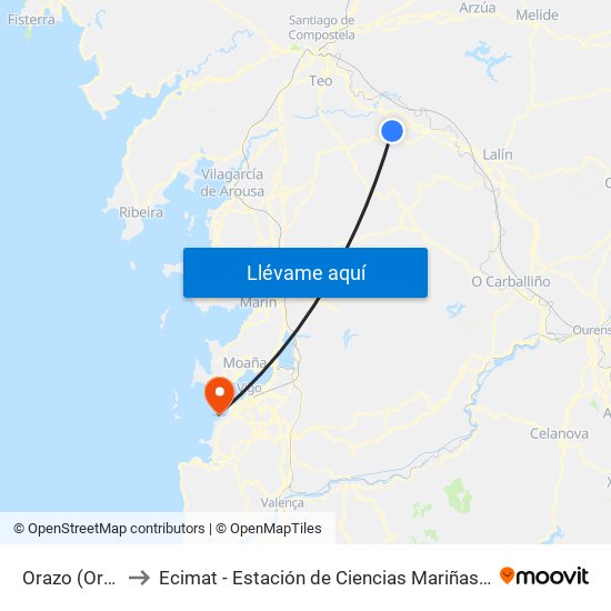 Orazo (Orosa) to Ecimat - Estación de Ciencias Mariñas de Toralla map