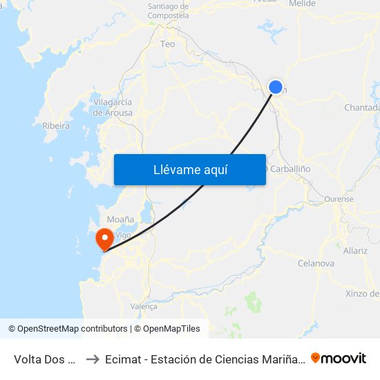 Volta Dos Vidos to Ecimat - Estación de Ciencias Mariñas de Toralla map