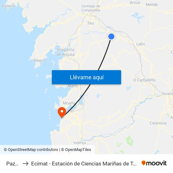 Pazos to Ecimat - Estación de Ciencias Mariñas de Toralla map