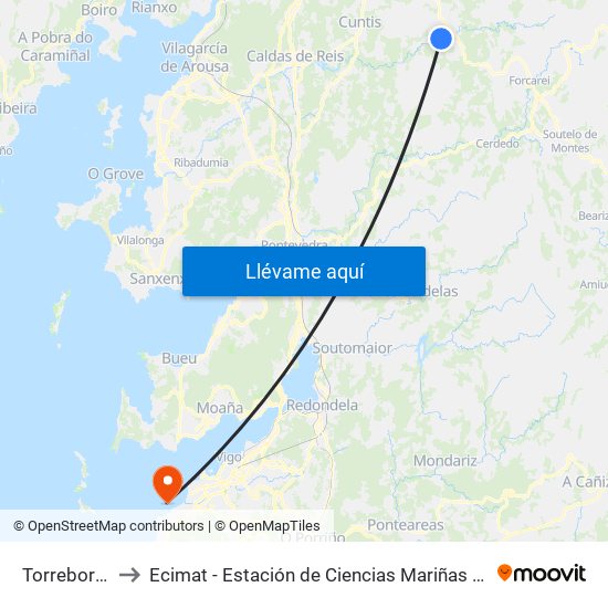 Torreboredo to Ecimat - Estación de Ciencias Mariñas de Toralla map
