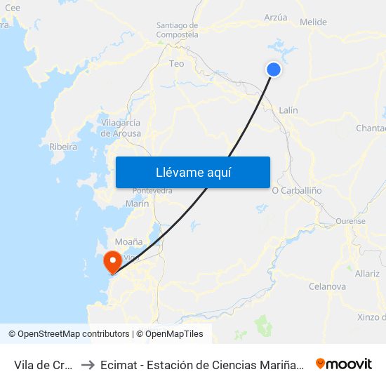 Vila de Cruces to Ecimat - Estación de Ciencias Mariñas de Toralla map