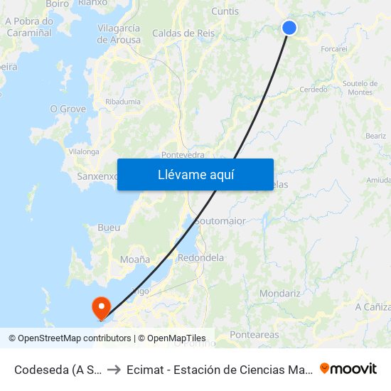 Codeseda (A Sagrada) to Ecimat - Estación de Ciencias Mariñas de Toralla map