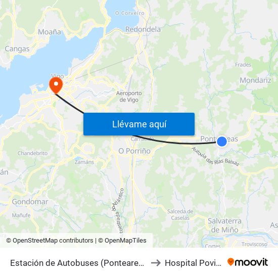 Estación de Autobuses (Ponteareas) to Hospital Povisa map