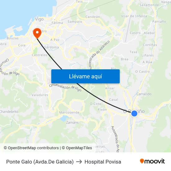 Ponte Galo (Avda.De Galicia) to Hospital Povisa map