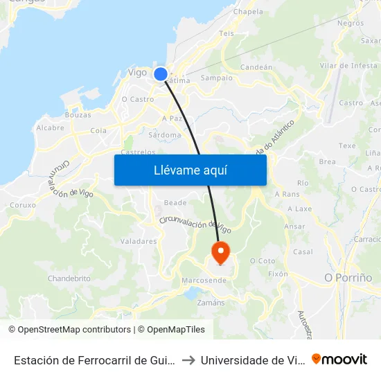 Estación de Ferrocarril de Guixar to Universidade de Vigo map