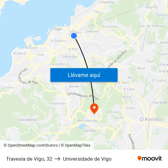 Travesía de Vigo, 32 to Universidade de Vigo map