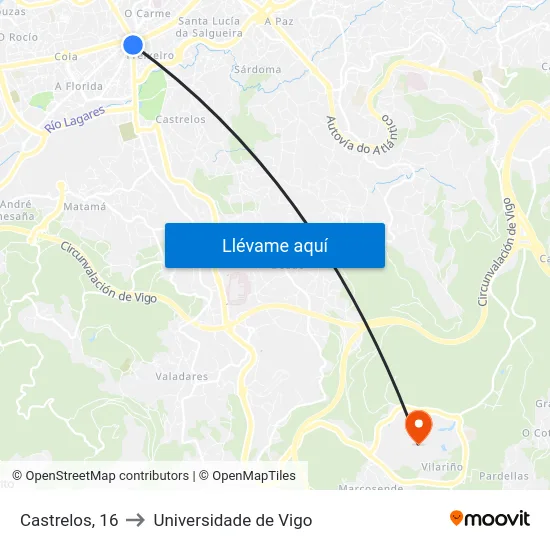 Castrelos, 16 to Universidade de Vigo map