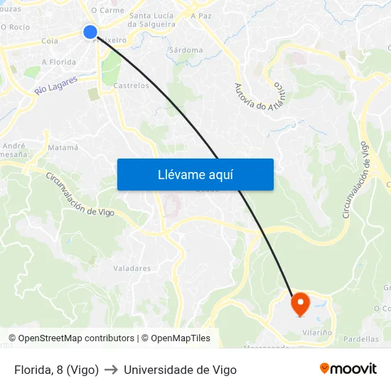 Florida, 8 (Vigo) to Universidade de Vigo map