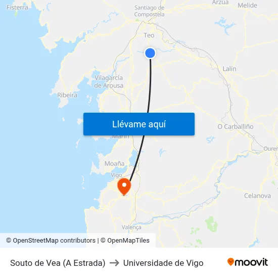 Souto de Vea (A Estrada) to Universidade de Vigo map