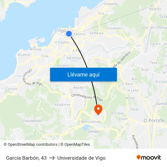 García Barbón, 43 to Universidade de Vigo map