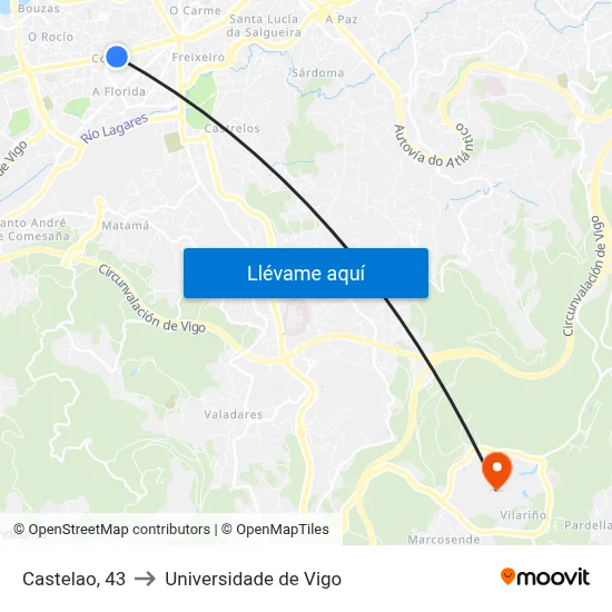 Castelao, 43 to Universidade de Vigo map