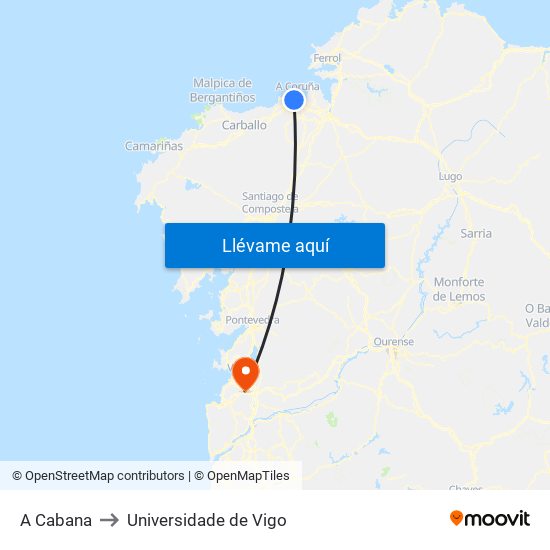 A Cabana to Universidade de Vigo map