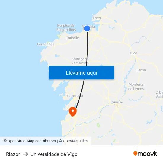Riazor to Universidade de Vigo map