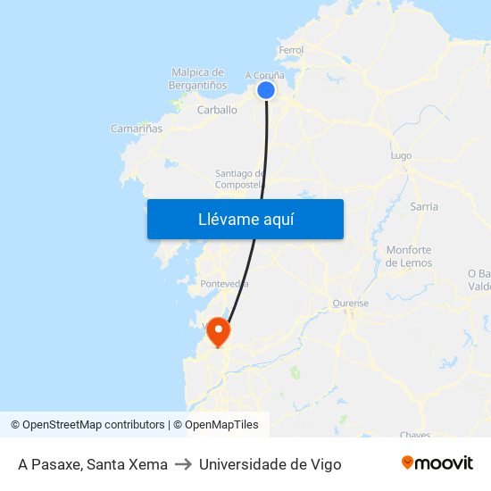 A Pasaxe, Santa Xema to Universidade de Vigo map