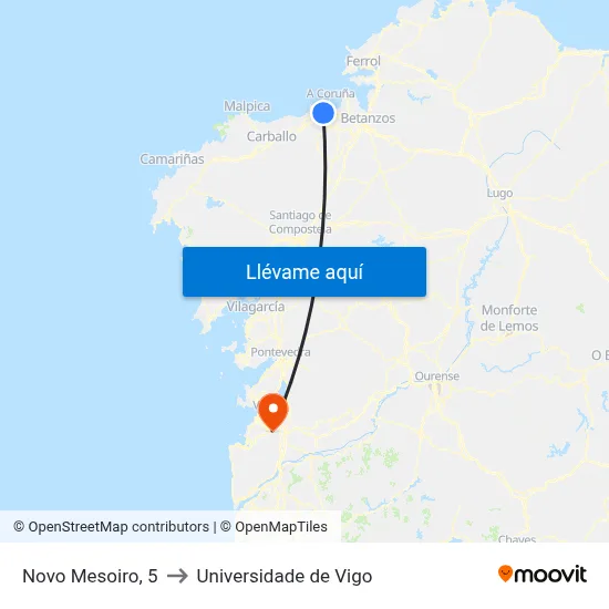 Novo Mesoiro, 5 to Universidade de Vigo map