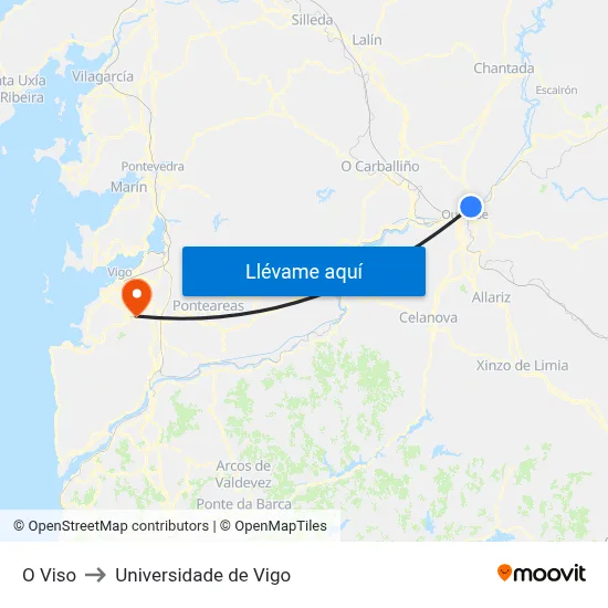 O Viso to Universidade de Vigo map