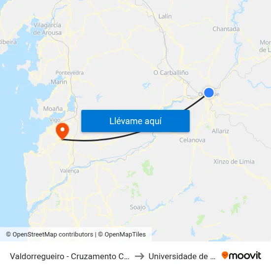 Valdorregueiro - Cruzamento Cudeiro to Universidade de Vigo map