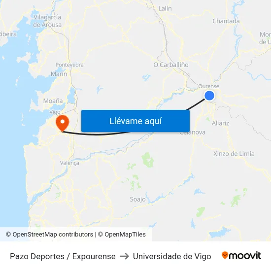 Pazo Deportes / Expourense to Universidade de Vigo map