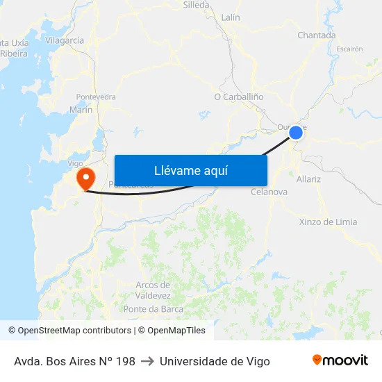 Avda. Bos Aires Nº 198 to Universidade de Vigo map