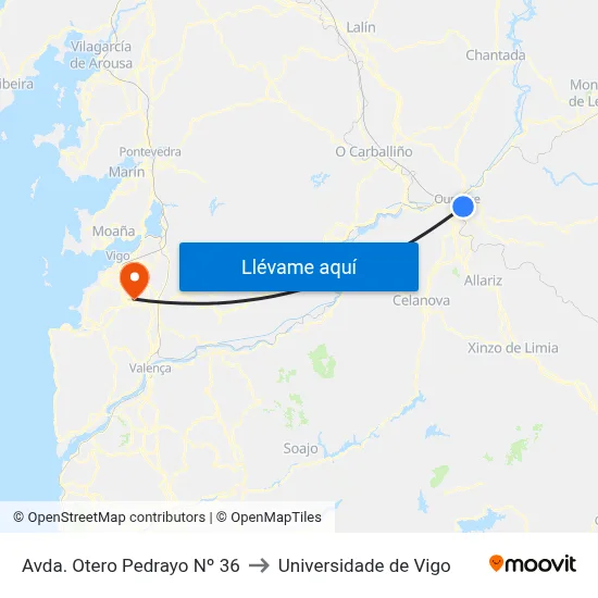 Avda. Otero Pedrayo Nº 36 to Universidade de Vigo map