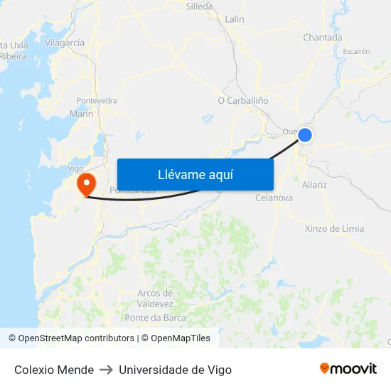 Colexio Mende to Universidade de Vigo map